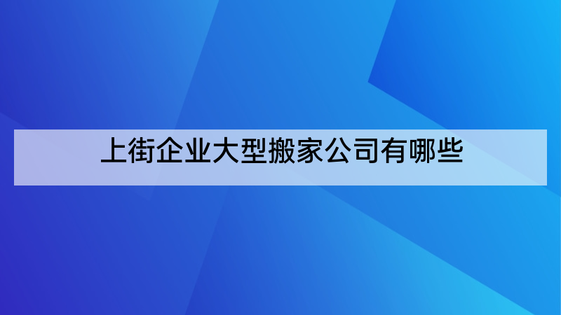 上街企业大型搬家公司有哪些